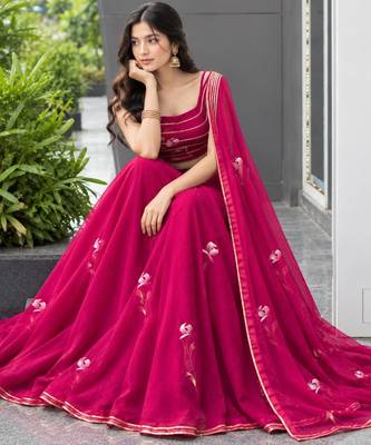 magenta georgette hand painted traditional lehenga choli upto 42 3