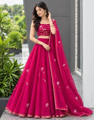 magenta georgette hand painted traditional lehenga choli upto 42 4