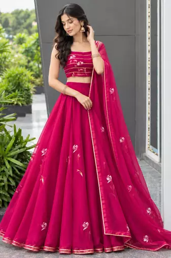 magenta georgette hand painted traditional lehenga choli upto 42