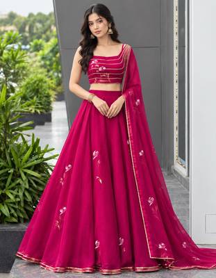 magenta georgette hand painted traditional lehenga choli upto 42 5
