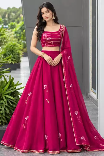 magenta georgette hand painted traditional lehenga choli upto 42