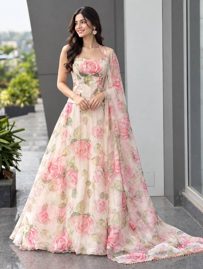 pink silk blend printed traditional lehenga choli upto 42
