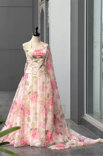 pink silk blend printed traditional lehenga choli upto 42