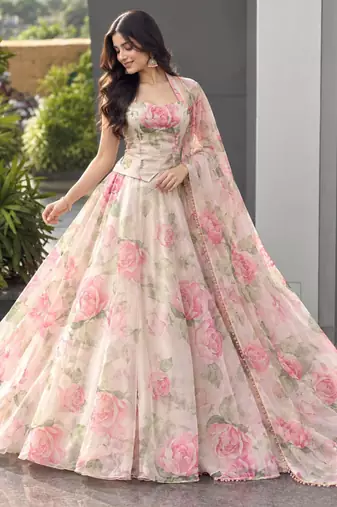 pink silk blend printed traditional lehenga choli upto 42