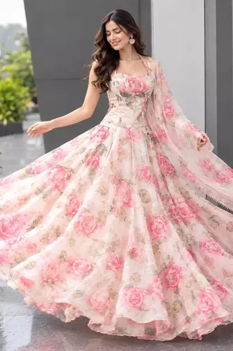 pink silk blend printed traditional lehenga choli upto 42