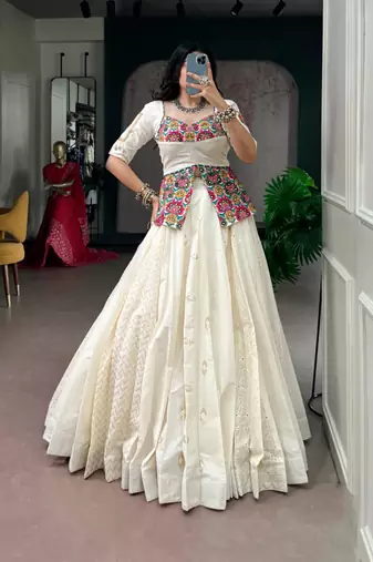 off white cotton poly plain traditional lehenga choli upto 42