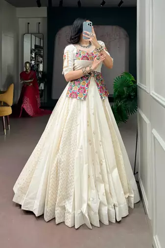 off white cotton poly plain traditional lehenga choli upto 42