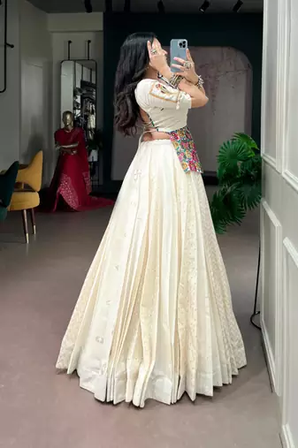 off white cotton poly plain traditional lehenga choli upto 42