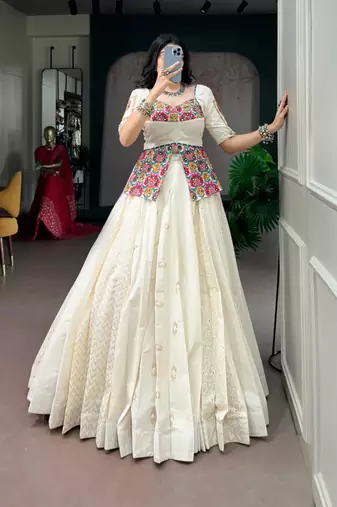 off white cotton poly plain traditional lehenga choli upto 42