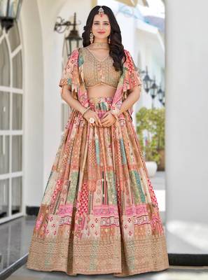 beige silk blend embroidered traditional lehenga choli upto 43 1
