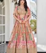 beige silk blend embroidered traditional lehenga choli upto 43