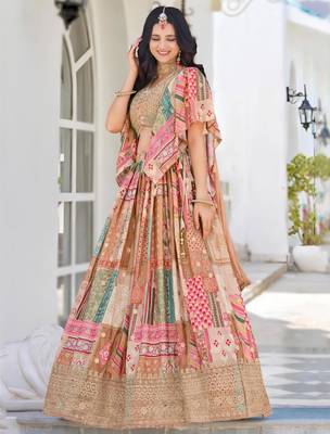beige silk blend embroidered traditional lehenga choli upto 43 2