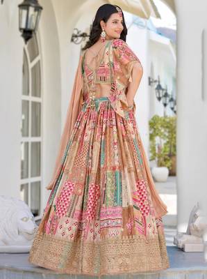 beige silk blend embroidered traditional lehenga choli upto 43 4
