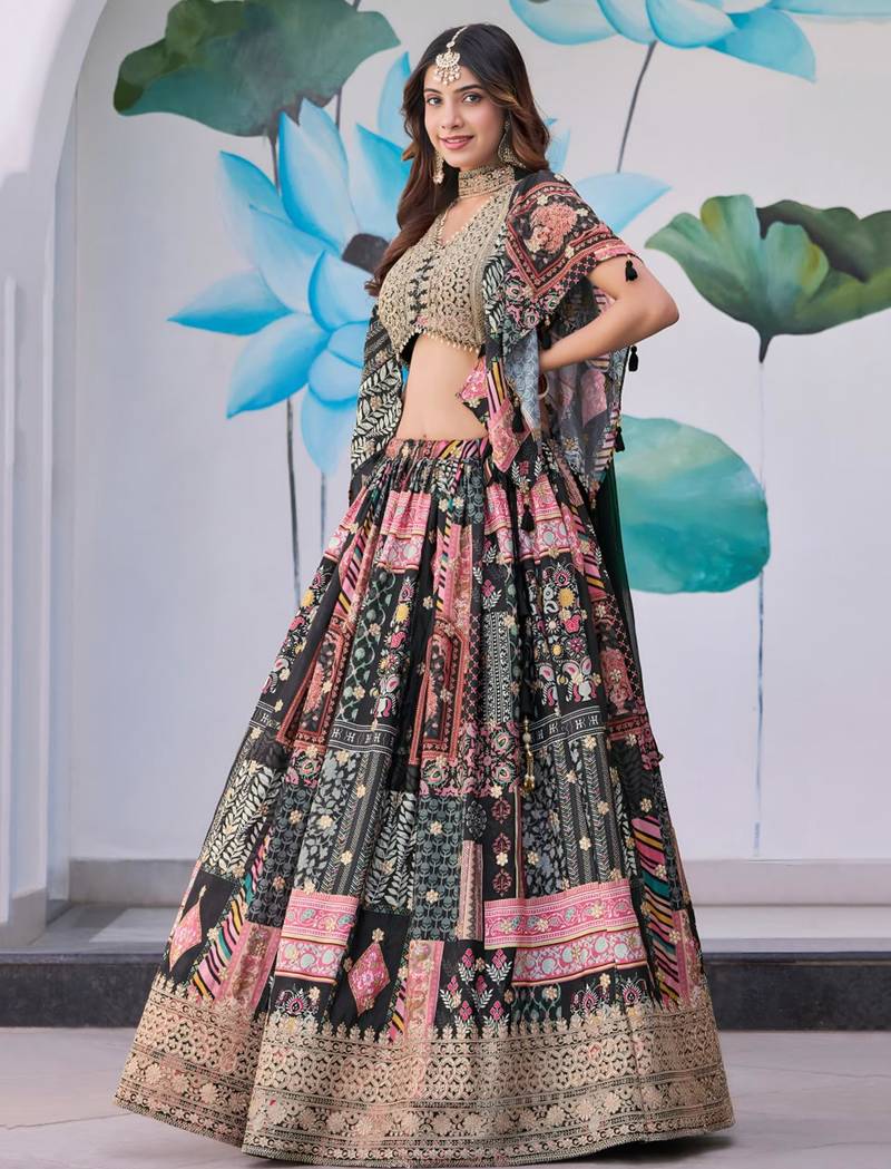 black silk blend embroidered traditional lehenga choli upto 43