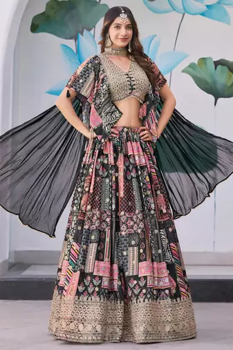 black silk blend embroidered traditional lehenga choli upto 43