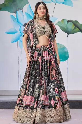 black silk blend embroidered traditional lehenga choli upto 43