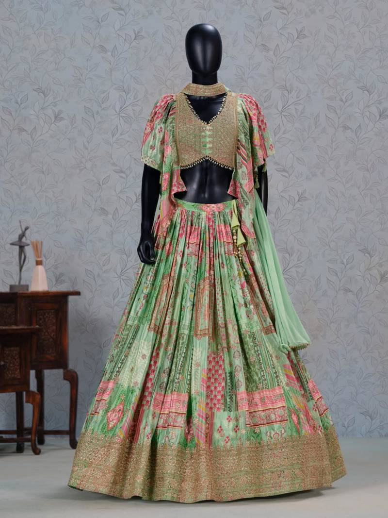 green silk blend embroidered traditional lehenga choli upto 43