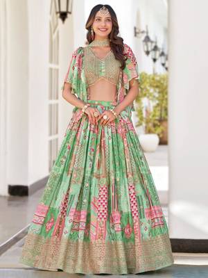 green silk blend embroidered traditional lehenga choli upto 43 2