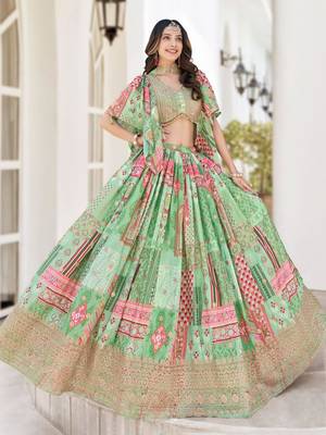 green silk blend embroidered traditional lehenga choli upto 43 3