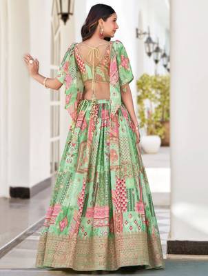 green silk blend embroidered traditional lehenga choli upto 43 4
