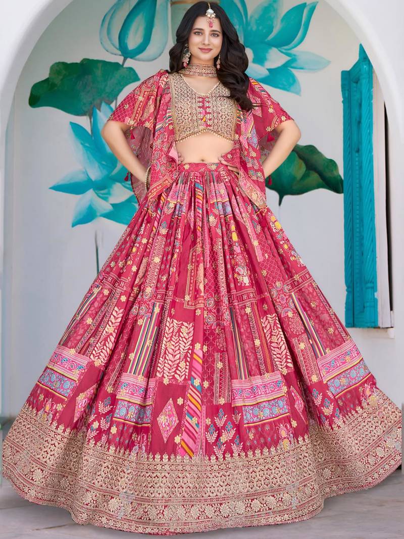 pink silk blend embroidered traditional lehenga choli upto 43