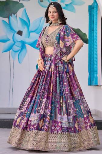 purple silk blend embroidered traditional lehenga choli upto 43