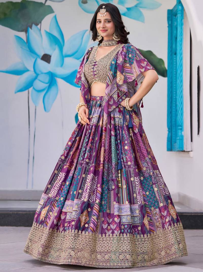 purple silk blend embroidered traditional lehenga choli upto 43