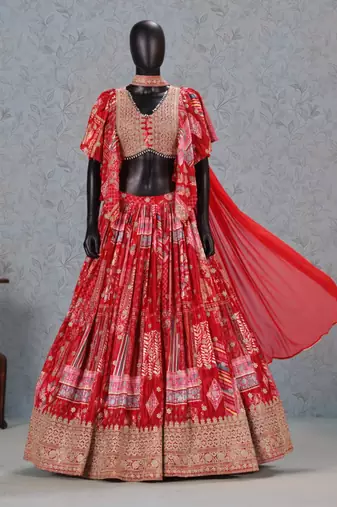 red silk blend embroidered traditional lehenga choli upto 43