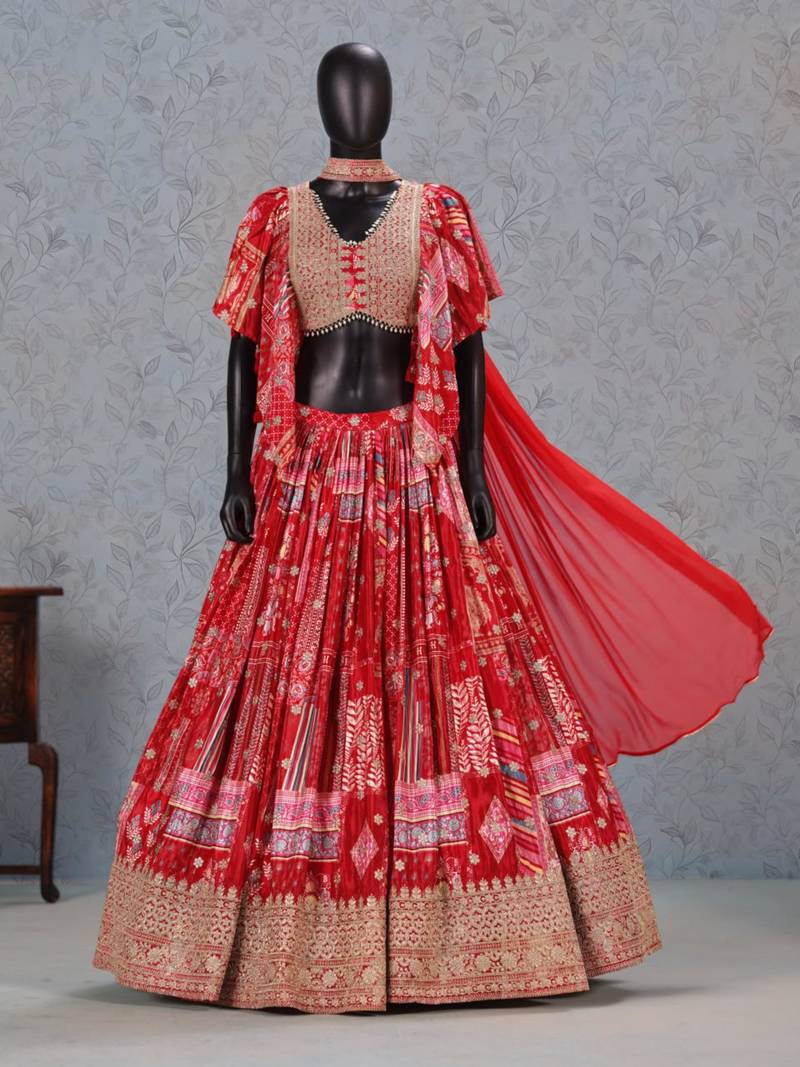 red silk blend embroidered traditional lehenga choli upto 43
