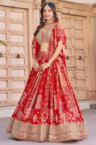 red silk blend embroidered traditional lehenga choli upto 43