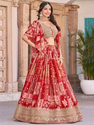 red silk blend embroidered traditional lehenga choli upto 43 5