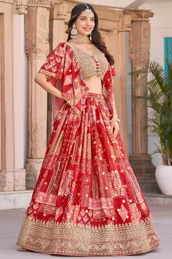 red silk blend embroidered traditional lehenga choli upto 43