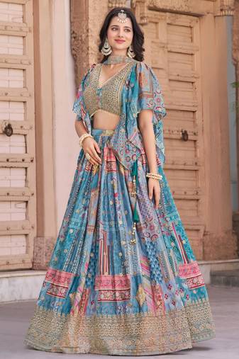 sky blue silk blend embroidered traditional lehenga choli upto 43
