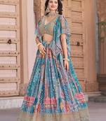 sky blue silk blend embroidered traditional lehenga choli upto 43