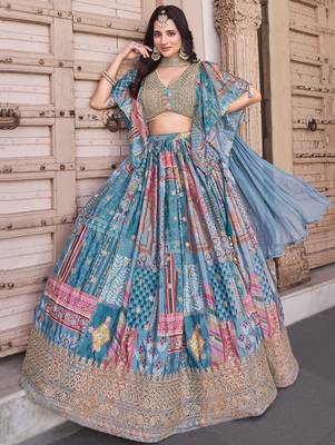 sky blue silk blend embroidered traditional lehenga choli upto 43 2