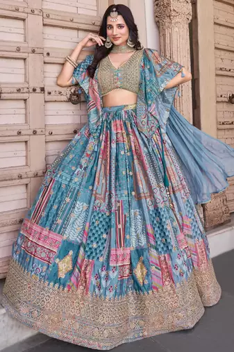 sky blue silk blend embroidered traditional lehenga choli upto 43