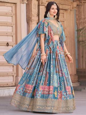 sky blue silk blend embroidered traditional lehenga choli upto 43 3