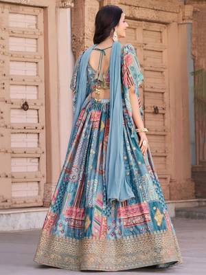 sky blue silk blend embroidered traditional lehenga choli upto 43 5