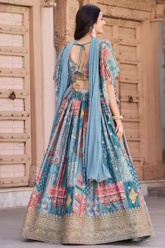 sky blue silk blend embroidered traditional lehenga choli upto 43