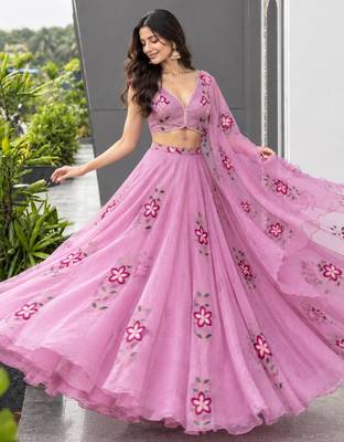 pink silk blend printed traditional lehenga choli upto 38 1