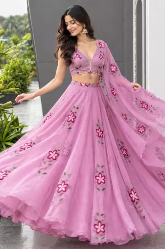 pink silk blend printed traditional lehenga choli upto 38