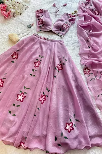 pink silk blend printed traditional lehenga choli upto 38