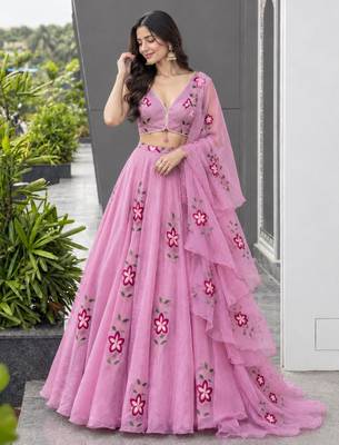 pink silk blend printed traditional lehenga choli upto 38 3