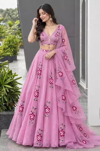 pink silk blend printed traditional lehenga choli upto 38