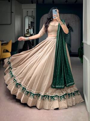 beige chanderi embroidered traditional lehenga choli upto 42 3