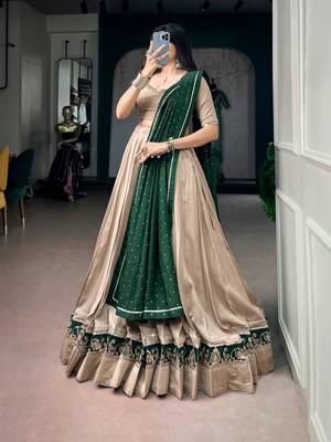 beige chanderi embroidered traditional lehenga choli upto 42 4