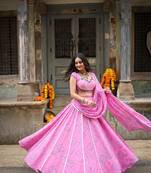 pink cotton poly printed traditional lehenga choli upto 42