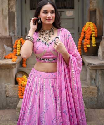 pink cotton poly printed traditional lehenga choli upto 42 2