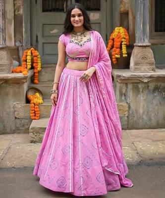 pink cotton poly printed traditional lehenga choli upto 42 3
