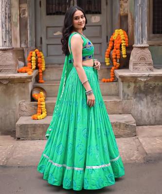 green cotton poly printed traditional lehenga choli upto 42 2